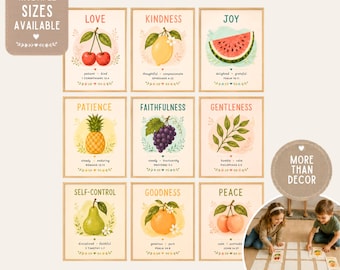 Láminas del Fruto del Espíritu, 9 incluidas / Arte mural cristiano imprimible / Actividad bíblica / Decoración para aula infantil / Versículo de Gálatas 5:22-23