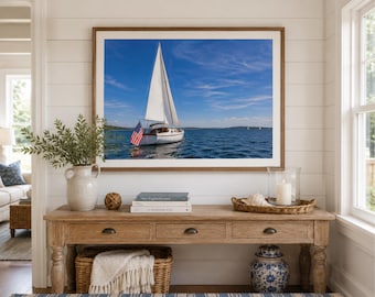 Decoración de pared con veleros americanos, lámina náutica costera, decoración de Cape Cod, póster para casa de lago, fotografía de navegación, varios tamaños.