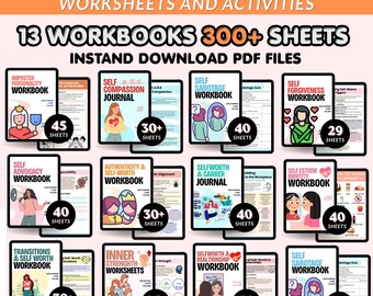 Self Worth Worksheets, Self Esteem Workbook & Reflection Cards, Teen Girls Confidence, Inner Critic, Self Sabotage CBT Therapy Resources