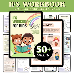 May include: An IFS Workbook for Kids, featuring a colorful cover with illustrations of children reading. The workbook promotes emotional expression, self-awareness, and mental wellness. Includes over 50 sheets for self-guided learning.