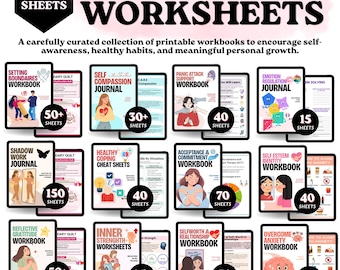 700+ Therapy Worksheets Printable Bundle | Anxiety Workbook, Self Love Journal, CBT DBT Mental Health Planner PDF