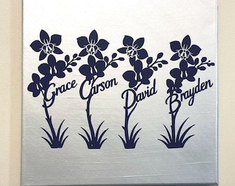 Personalized Family Flower Canvas, Custom Names Wall Art, Kids Name Design, Gift for Mom, Mother’s Day Gift, Floral Canvas, Gift for her