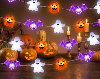 Halloween String Lights Mini Ghost - Pumpkin & Bat LED Lights Indoor Outdoor Party Fireplace and Home Decoration