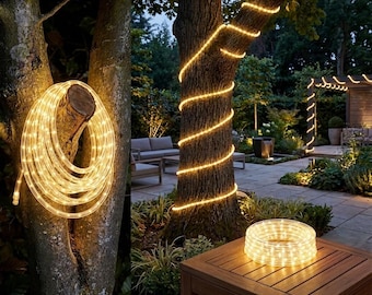 Solar LED Rope Lights Waterproof Outdoor String Lights Flexible Tube Lighting for Garden Patio Yard Party Decor