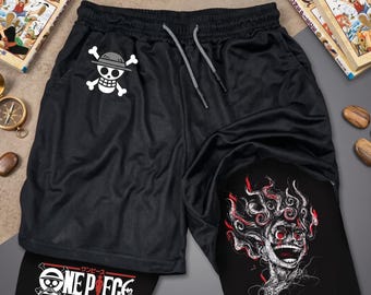One Piece Luffy Anime Double Layer Shorts Men Quick Dry Gym Running Sports Shorts Compression Inner Athletic Workout Clothing
