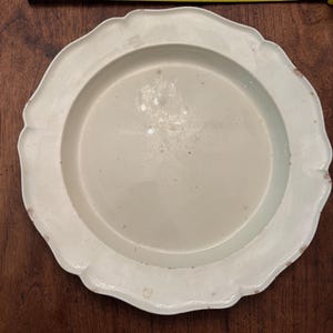 Antique French White Ironstone Serving Platter | 15” Scalloped Edge Charger | French Country Farmhouse Décor | No Makers Mark