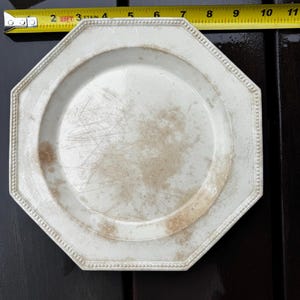 Antique English Creamware Plate Enoch Wood & Sons Burslem Staffordshire 1818-1846 Octagonal Pearl Beaded Rim Impressed WOOD Mark