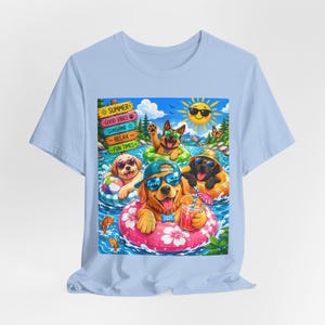 Sunflower Porch Co Summer Pool Dogs Tee | Golden Retriever, Pug, Sunglasses, Floaties