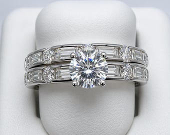 2CT Moissanite Bridal Ring Set, Sterling Silver Engagement Band