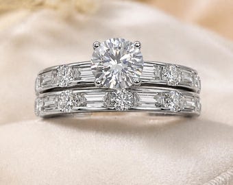 2 Ct Moissanite Wedding Set 925 Sterling Silver Engagement Ring Bridal Set Diamond Alternative
