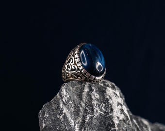 Raw Lapis Silver Ring, Handmade Ottoman Vintage Jewelry, Midnight Dream Gift For Him