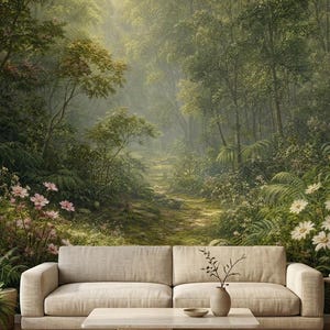 Verzauberter Wald zum Abziehen und aufkleben, Wandbild, nicht gewebtes botanisches Wanddekor