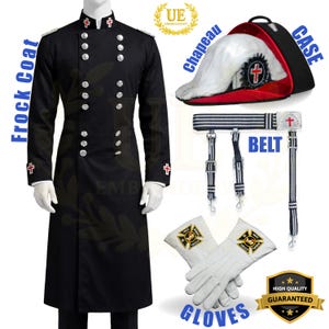 Uniforme da cavaliere templare, set di regalia, cintura da cerimonia in argento, custodia per cappello, toppe, guanti