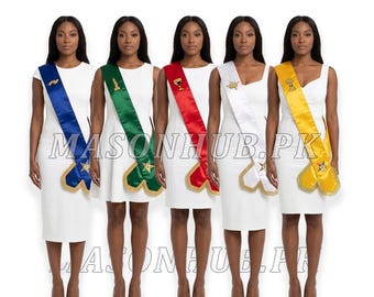 Oes Order Of Eastern Star Sashes, Hand Bullion Embroidery Set Five