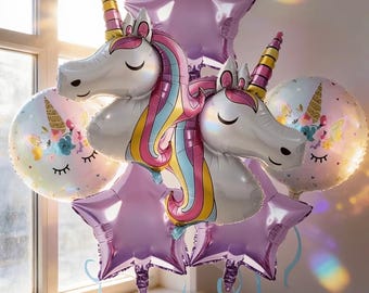 ユニコーンスターホイルバルーンセット – 誕生日パーティー用ガーランドアーチデコレーション7点セット
