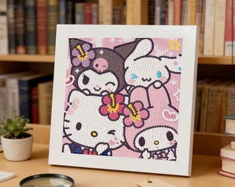 Zestaw do samodzielnego malowania diamentami Sanrio 5D, wiertło okrągłe 6,69 x 6,69 cala, ręcznie robiona mozaika, dekoracja ścienna do domu, relaksujące rzemiosło, święta