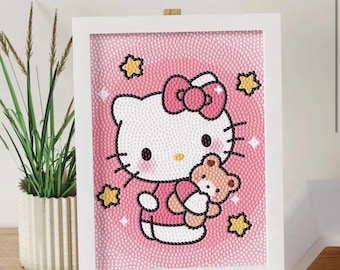 Zestaw do malowania diamentami Sanrio Hello Kitty Cartoon z ramką na zdjęcia, mozaiką diamentową, obrazem ze strasami, diamentowymi dekoracjami artystycznymi, biurko do domu