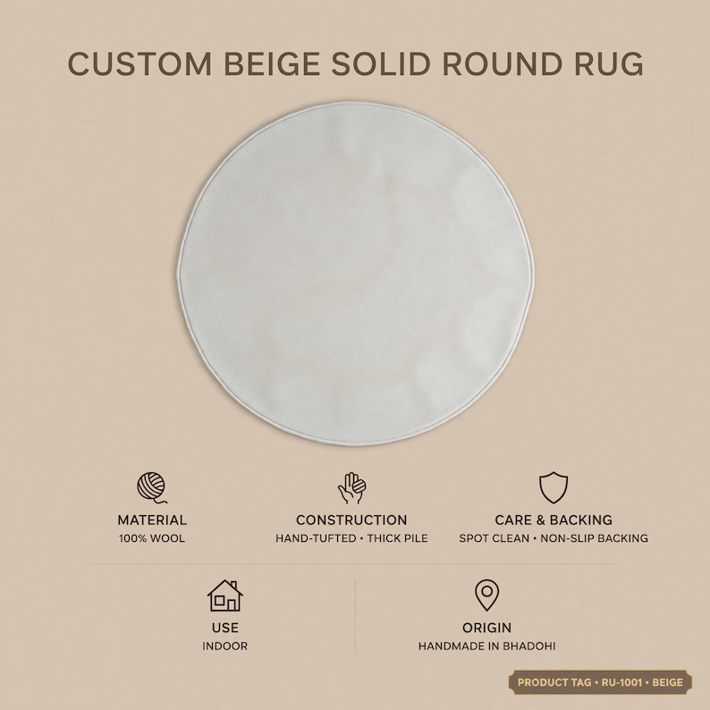 Round Rug Handmade Handmade Tufted White Round Rug, Solid Japandi Minimalist Wool Area ...