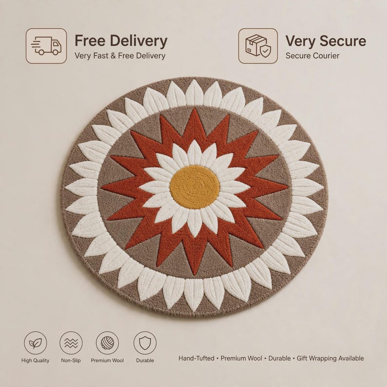 Round Rug Handmade Handmade Tufted Sunflower Round Rug, Layered White Blossom Sculpted ...