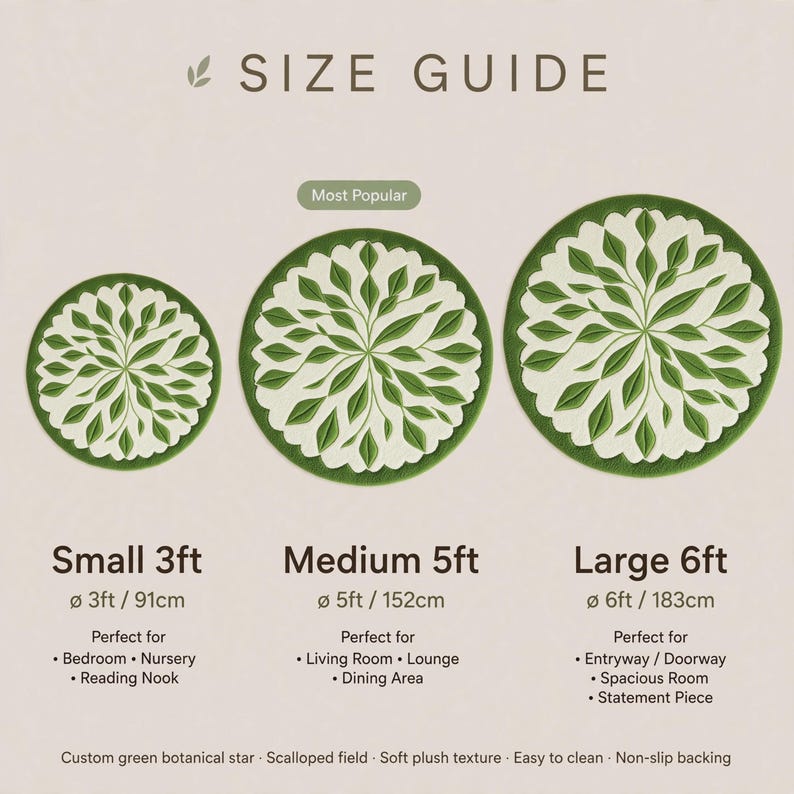 Handmade Tufted Green Leaf Round Rug - Etsy