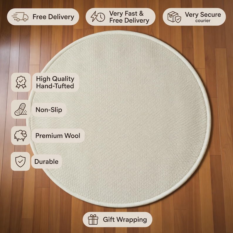 Round Rug Handmade Handmade Tufted Cream Round Rug | Minimalist Concentric Wool Area ...