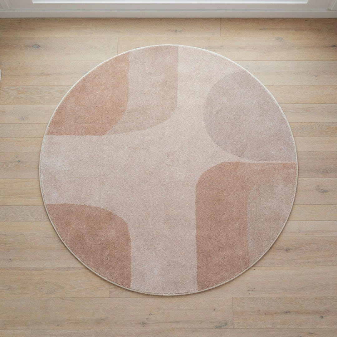 Round Rug Handmade Handmade Tufted Japandi Round Rug, Sand Taupe Organic Curved Wool Area ...