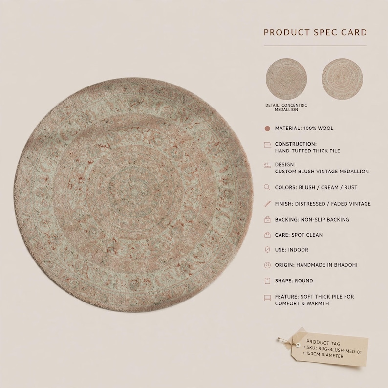 Handmade Tufted Vintage Floral Round Rug, French Medallion Blush Wool ...