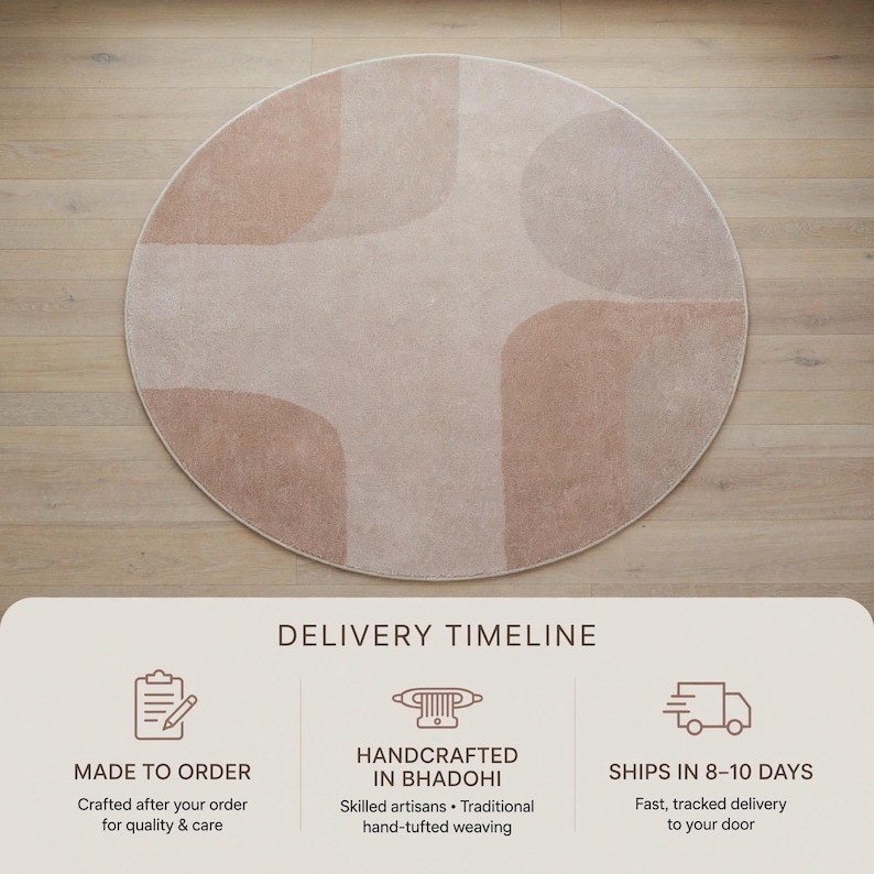 Round Rug Handmade Handmade Tufted Japandi Round Rug, Sand Taupe Organic Curved Wool Area ...