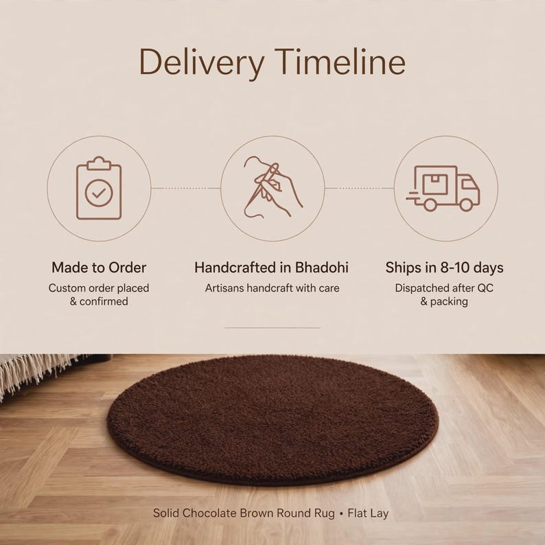 Handmade Tufted Brown Round Wool Rug, Chocolate Circle Solid Cotton ...