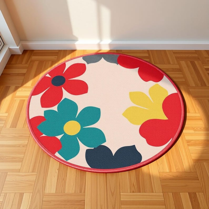Small Daisy Rug Handmade Tufted Retro Daisy Rug | Round Floral Scandi Wool Round Carpet ...