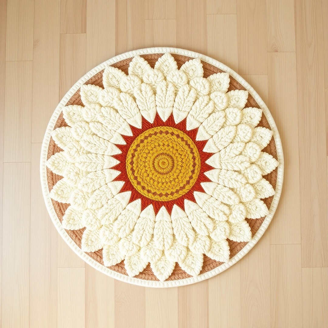 Round Rug Handmade Handmade Tufted Sunflower Round Rug, Layered White Blossom Sculpted ...