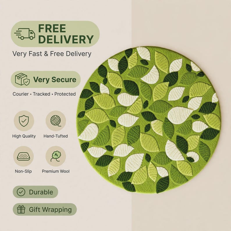 3d Tuffted Rug Handmade Tufted Green Leaf Circle Rug, 4x4, 4.5x4.5 - Etsy