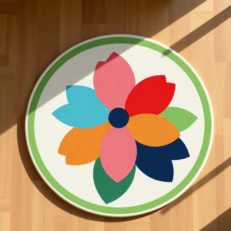 Handmade Tufted Rainbow Flower Rug - Etsy