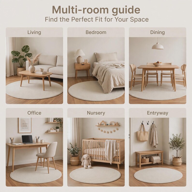 Round Rug Handmade Handmade Tufted White Round Rug, Solid Japandi Minimalist Wool Area ...