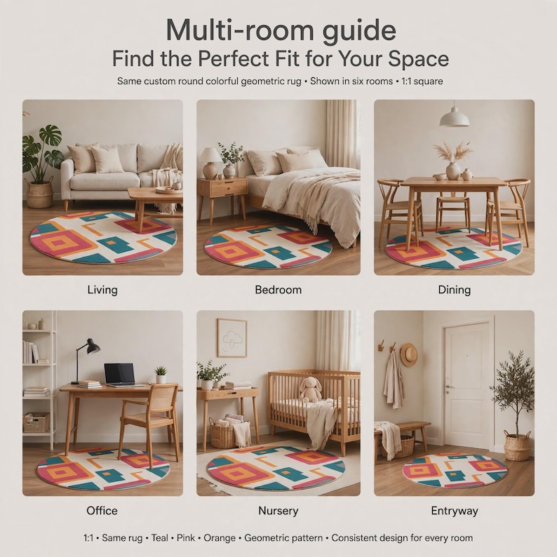 Handmade Tufted Bauhaus Circle Rug, Colorful Round Mid Wool Round ...