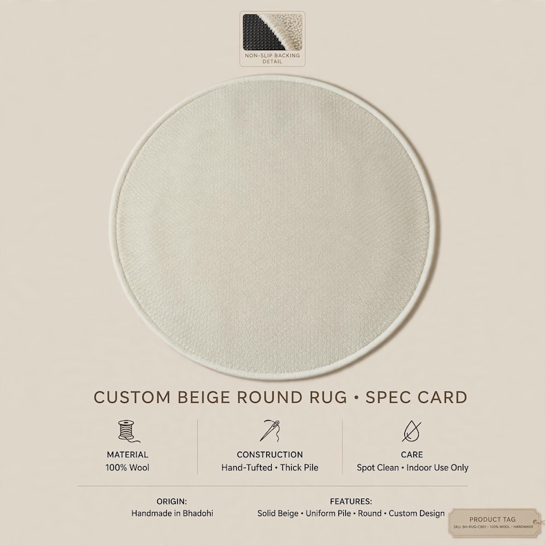 Round Rug Handmade Handmade Tufted Cream Round Rug | Minimalist Concentric Wool Area ...