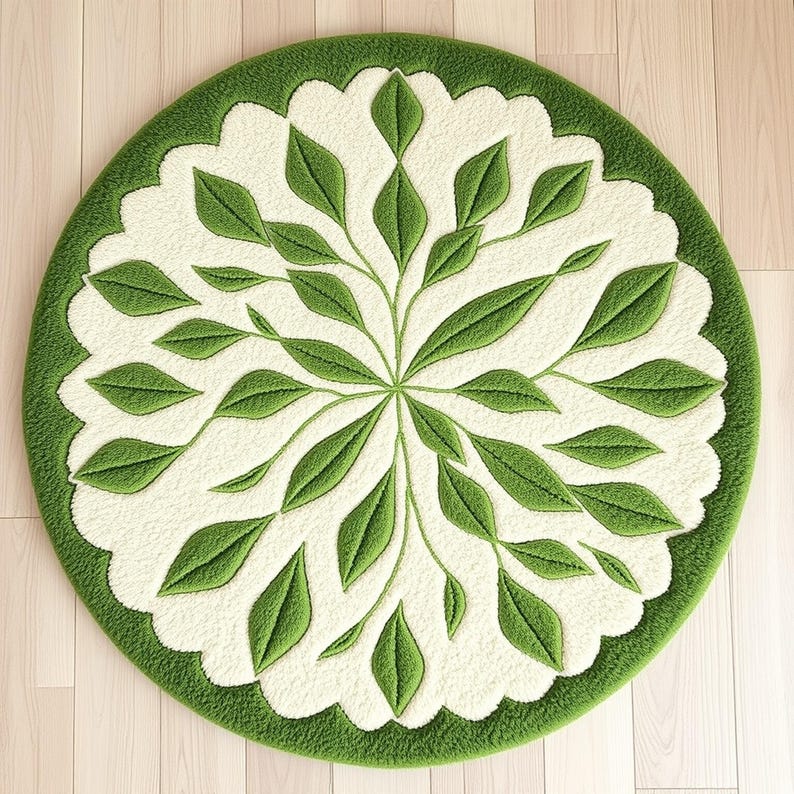 3d Tuffted Rug Handmade Tufted Green Leaf Round Rug - Etsy