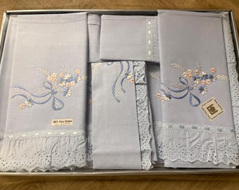 Vintage Pure Cotton Bed Set with Swiss Embroidery