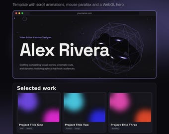 Dark Mode 3D Portfolio Website Template Kit | Graphic Designer, Software Engineer, Video Editor & VA Landing Page | Instant Download