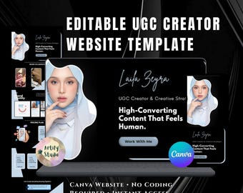 UGC Portfolio Template Canva Website | Dark Mode Creator Media Kit & Pitch Page