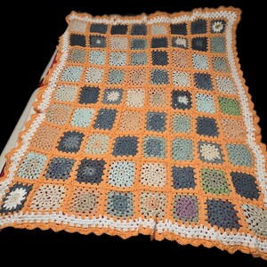 Orange Crochet Granny Square Throw Blanket – Midsize Handmade Afghan