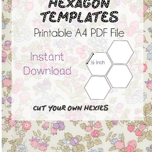 1/2&quot; Hexie English Paper Piecing PDF Print at home template Hexagons EPP File half inch