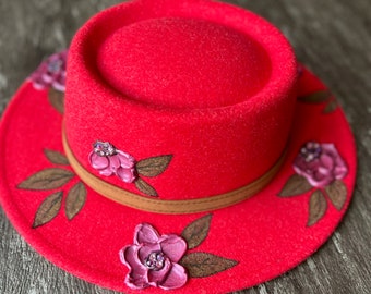 Custom painted floral boater hat Hand Painted Boater Hat - Etsy main image 3