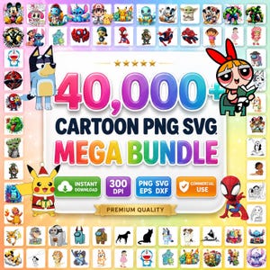 40.000 Cartoon PNG SVG Mega Bundle, Cartoon Clipart Bundle, Kinder Cartoon PNG, Superheld SVG Bundle, Mega Cartoon Sublimationsdateien, Trendy