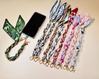Personalized Handmade Silk Scarf Phone Chain, Personalized Handbag Charm Keychain, Phone Accessories, Gift for Women