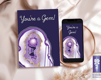 Tarjeta de felicitación con diseño de geoda púrpura / Tarjeta postal artística de agradecimiento (descarga digital)