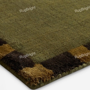 Hand Tufted Wool Rug, Olive Green Area Rug, Brown Geometric Rug, Handmade Modern Carpet, Abstract Boho Rug, Living Room Bedroom Decor