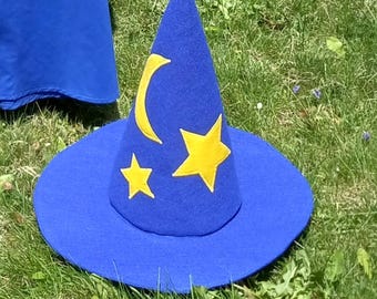 Wizard Hat with Moon and Stars - Wizards Hat - Cosplay Hat - Witches Hat - Halloween costume - Wizard Costume - Adult Magic Hat - Mage