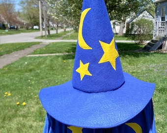 Moon and Stars Wizard Hat - Wizards Hat - Cosplay Hat - Witches Hat - Halloween costume - Wizard Costume - Adult Magic Hat