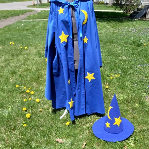 Children's Wizard Costume - Wizard cloak and hat - blue wizards cloak and pointy hat  - warlock costume - kids merlin costume - boys costume